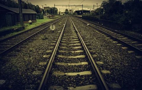Train tracks in a station Stock Photos
