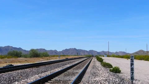 Train tracks stretching out into the American West Stock Footage 172280727