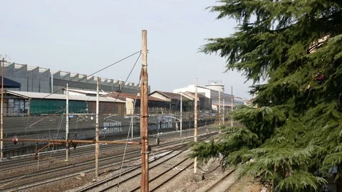 Train tracks in suburban area close to Milan Stock Footage 73447106