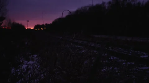 Train Tracks, Sunrise, Winter, Low Angle, MS Stock-Footage 33667505