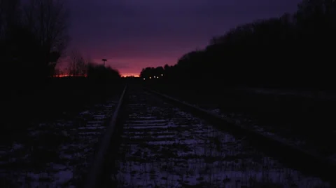Train Tracks, Sunrise, Winter, Low Angle, WS Stock-Footage 33667562