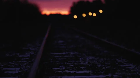 Train Tracks, Sunrise, Winter, Low Angle, CU Stock-Footage 33667587