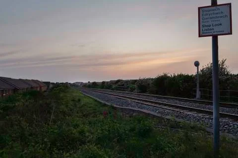 Train tracks in the sunset 写真素材