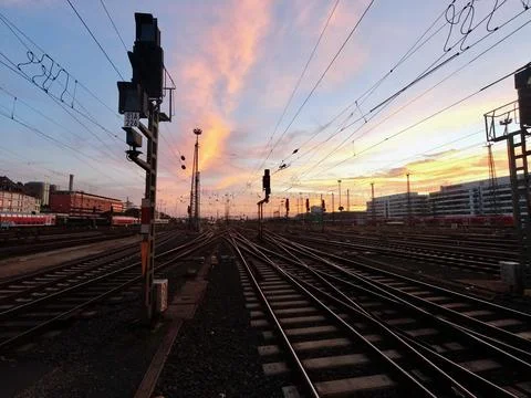 Train Tracks At Sunset Stock Photos