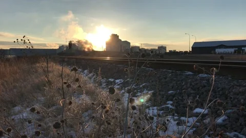 Train Tracks Sunset with Pollution  Video stock 101197433