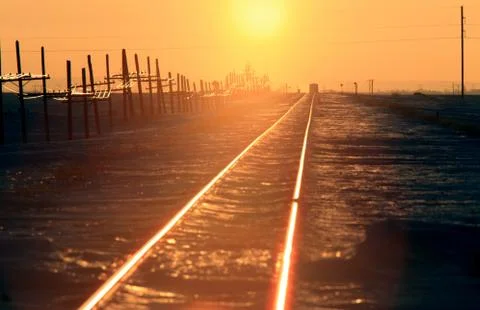 Train Tracks Sunset Winter Saskatchewan Stock Photos