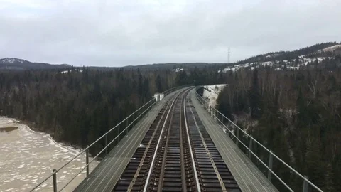 Train on Tracks Time Lapse Snowy Winter Landscape Stock Footage 71110227