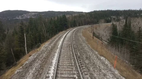 Train on Tracks Time Lapse Snowy Winter Landscape Stock Footage 71110619