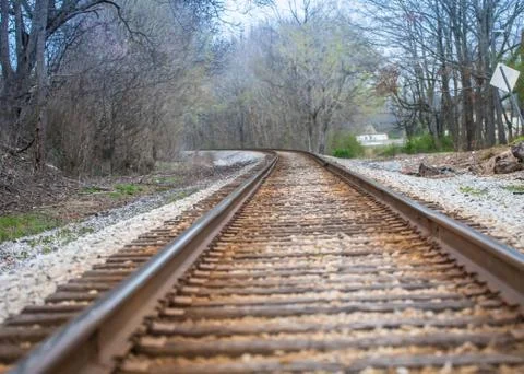 Train tracks with a turn Stock Photos