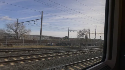 Train tracks view from the train window Stock Footage 102510891