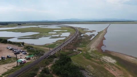 Train tracks on water by drone Stock Footage 302730609