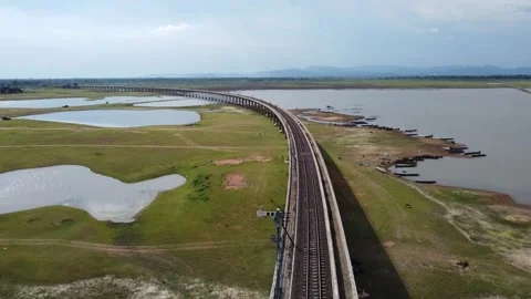 Train tracks on water Stock Footage 302728423