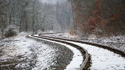 Train tracks in Winter 4K Stock Footage 83944120