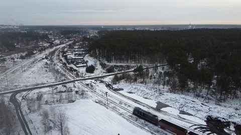 Train tracks winter time aero Stock Footage 122238684