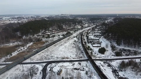 Train tracks winter time aero Stock Footage 122238775