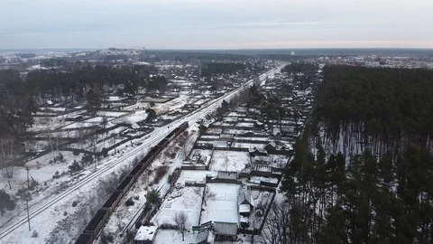Train tracks winter time aero Stock Footage 122238826