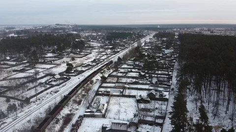 Train tracks winter time aero Stock Footage 122238900
