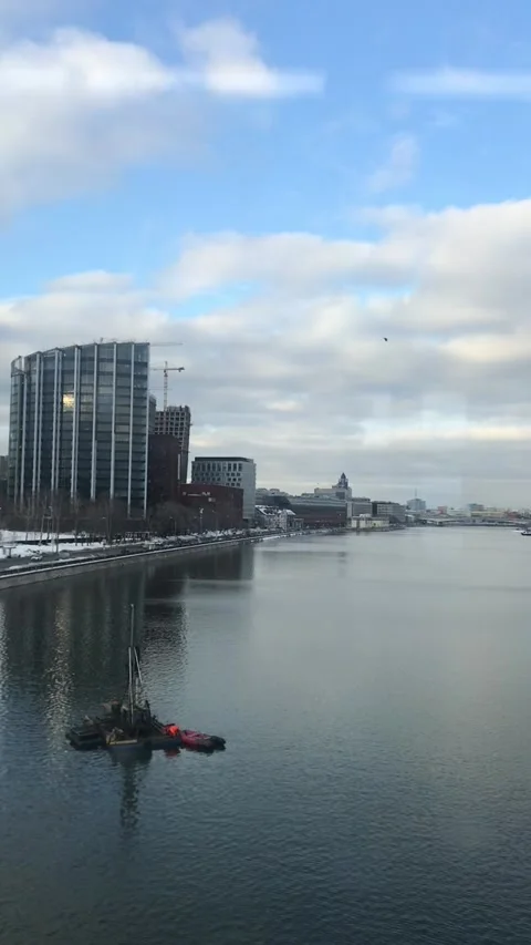 Train traffic on the bridge over the river in the city. urban concept Stock Footage 170246938