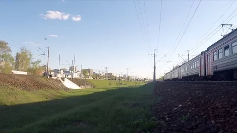 Train traffic on spring day timelapse Stockbeeldmateriaal 78017471
