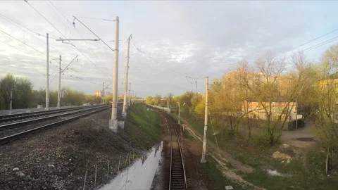 Train traffic on a spring day timelapse Stock Footage 87209466