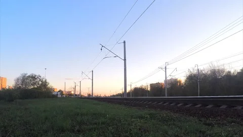 Train traffic on a spring evening timelapse Stock Footage 87217697