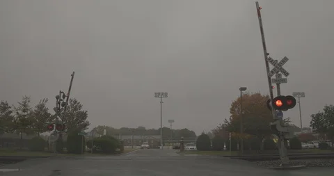 Train at a train crossing Stock Footage 93411650