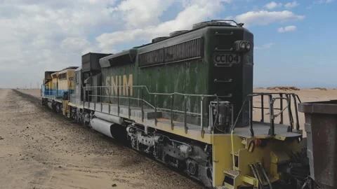 Train. Train in Mauritania. Train carrying coal. Industry in Mauritania. Film Stock Footage 137491959