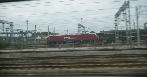 Train to Train at station in China Stock-Footage 93335439