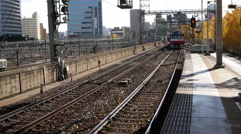 Train on Train Tracks in Japan Stock Footage 52626762