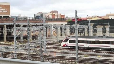 Train. Train tracks. Train entering a station. Subway leaving the station Stock Footage 221347862