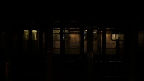 Train transit in an underground station of the metro system in the city of Stock Footage
