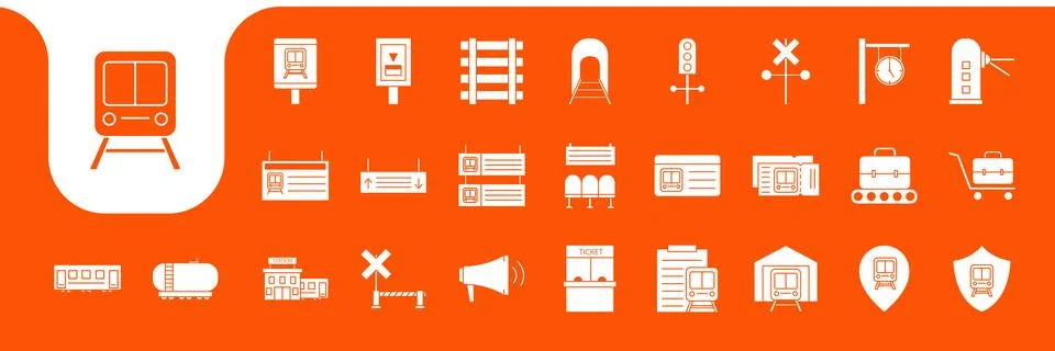 Train transport flat icon set collection vector design Stock Illustration