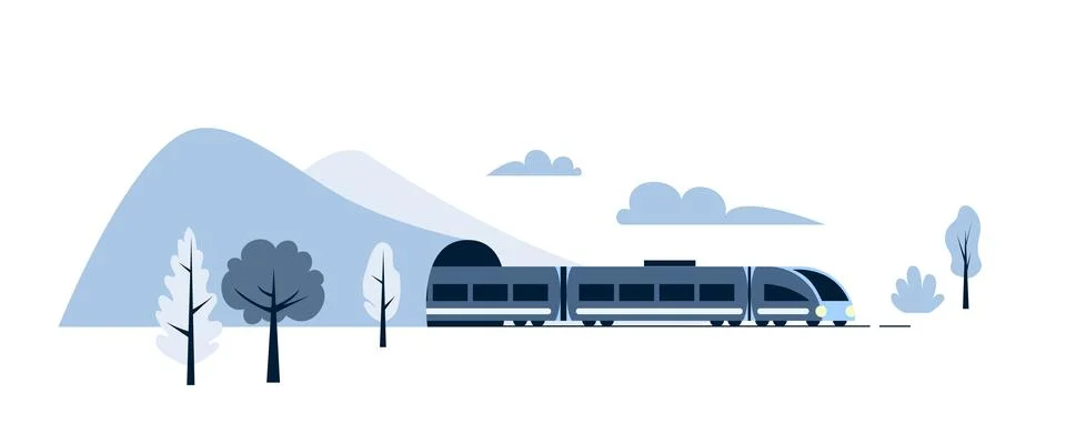 Train transport vector illustration. High speed express railway in mountain l Stock Illustration