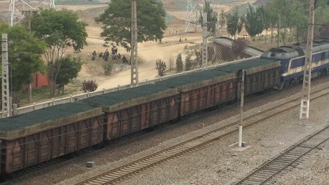 Train transporting coal Stock Footage 116806655