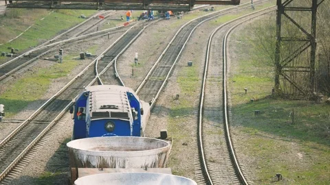 The train transports empty slag bowls to the blast furnace shop Stock Footage 106925409