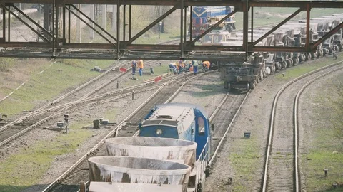 The train transports empty slag bowls to the blast furnace shop Stock Footage 106925467