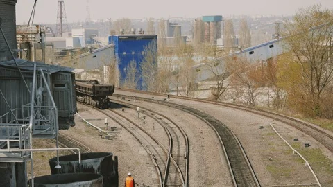 The train transports empty slag bowls to the blast furnace shop Stock Footage 106925567