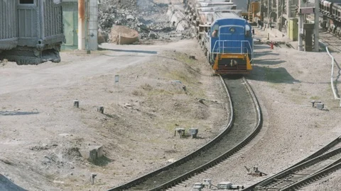 The train transports empty slag bowls to the blast furnace shop Stock Footage 106925847