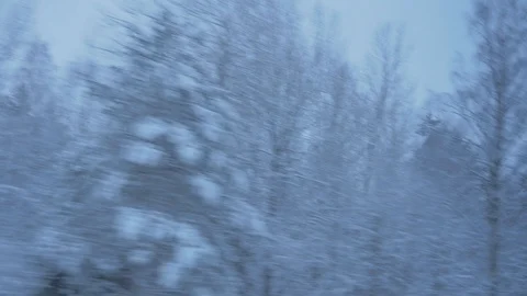 Train travel in winter. view from the window. snow-covered landscapes and forest Видео 100665970