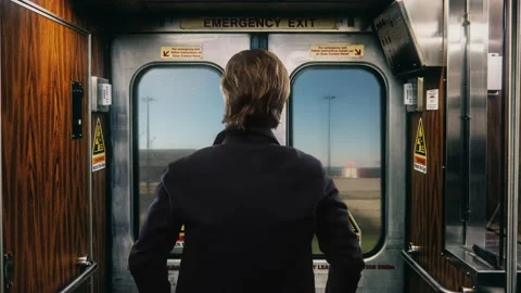Train Traveling Man Looking Window To City Passing By Stockbeeldmateriaal 167262300