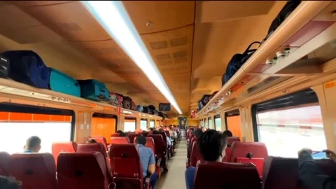 Train travelling inside view with passenger Stock-Footage 207383520