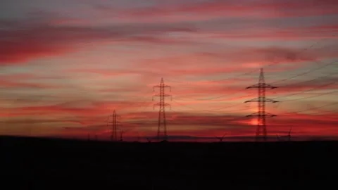 Train travelling sunset red sky Stock Footage 139680915