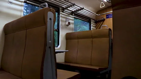A Train Travelling Through a Dark Dense Forest Area. Video stock 250282774
