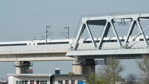 The train travels on the tracks Stock Footage 244303376