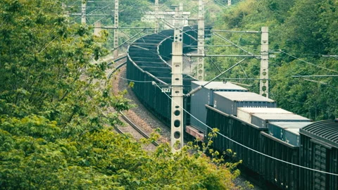 The train travels on the tracks Stock Footage 244304178