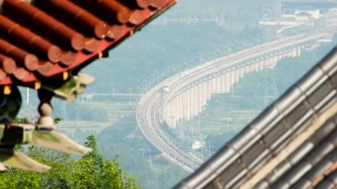 The train travels on the tracks Stock Footage 244304564