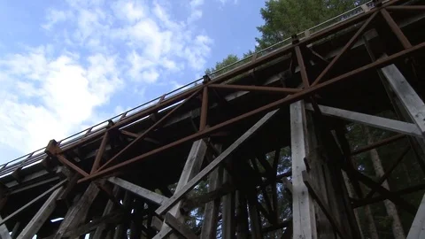 Train trestle from a low angle Stock Footage 75249579