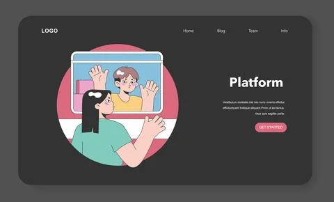 Train trip web banner or landing page night or dark mode. Ilustração Stock