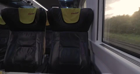 Train trip window view and empty seats 库存影片 337976091