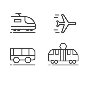 Train, trolley, plane and bus, icon, vector, illustration. Stock Illustration